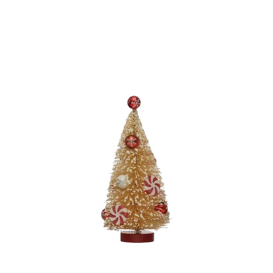 Hello Honey® 6.5" Sisal Bottle Brush Christmas Tree with Red Ornaments and Peppermints